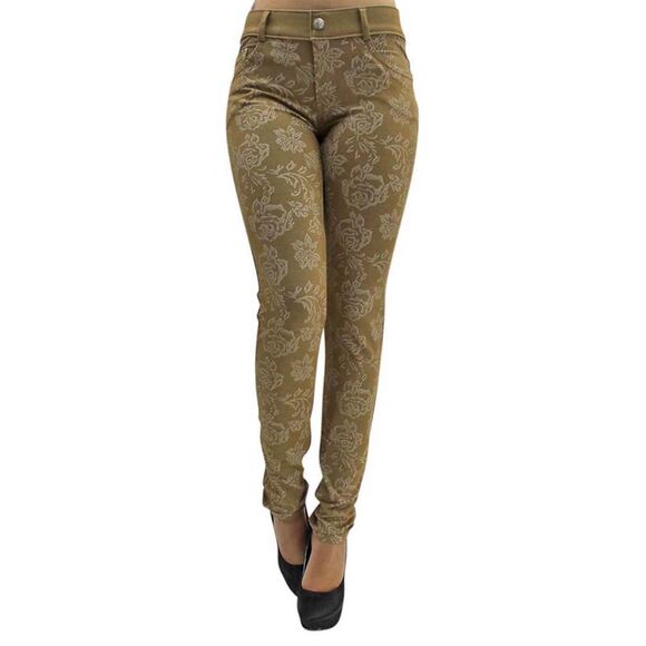 Floral Stretch Jeggings With Pockets - Picture 1 of 3